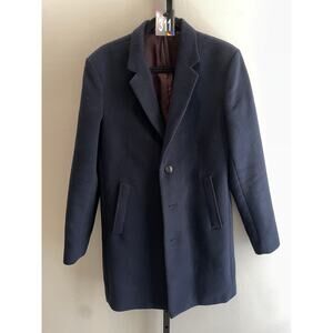 Primark Overcoat Mens Medium Navy Blue Single Breasted Three Button Mid Length